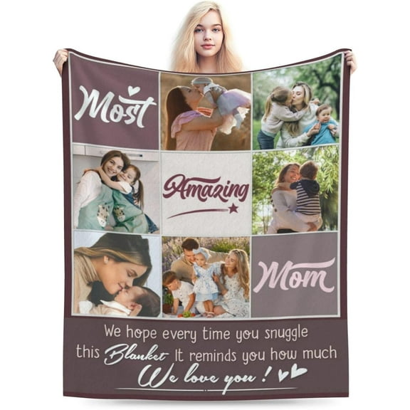 Best Mom Photo Custom Blankets With Photos And Name, Mom Christmas Photo Gift, Personalized Mom Birthday Gifts, We Love You Mom Blanket