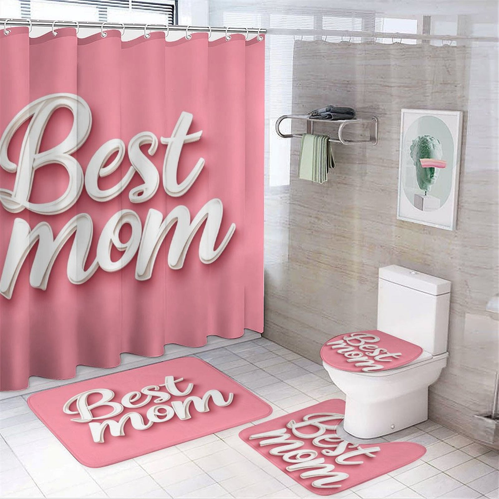 Best Mom Shower Curtain Sets 4 Piece Shower Curtain Set with Rugs Funny ...