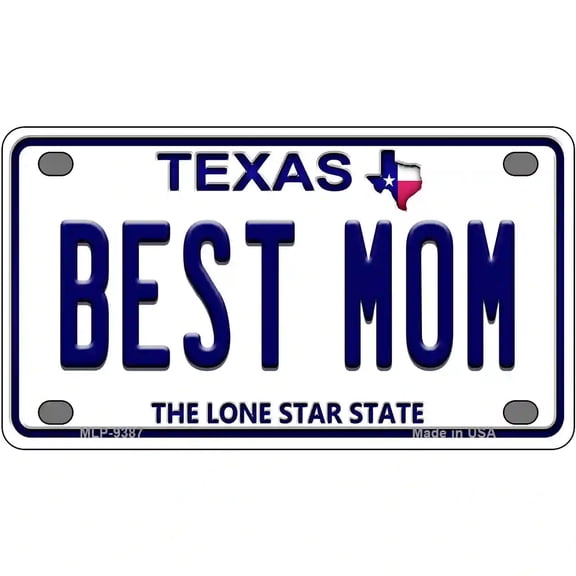 Best Mom Texas Novelty Metal License Plate 4" x 2.2" Mini