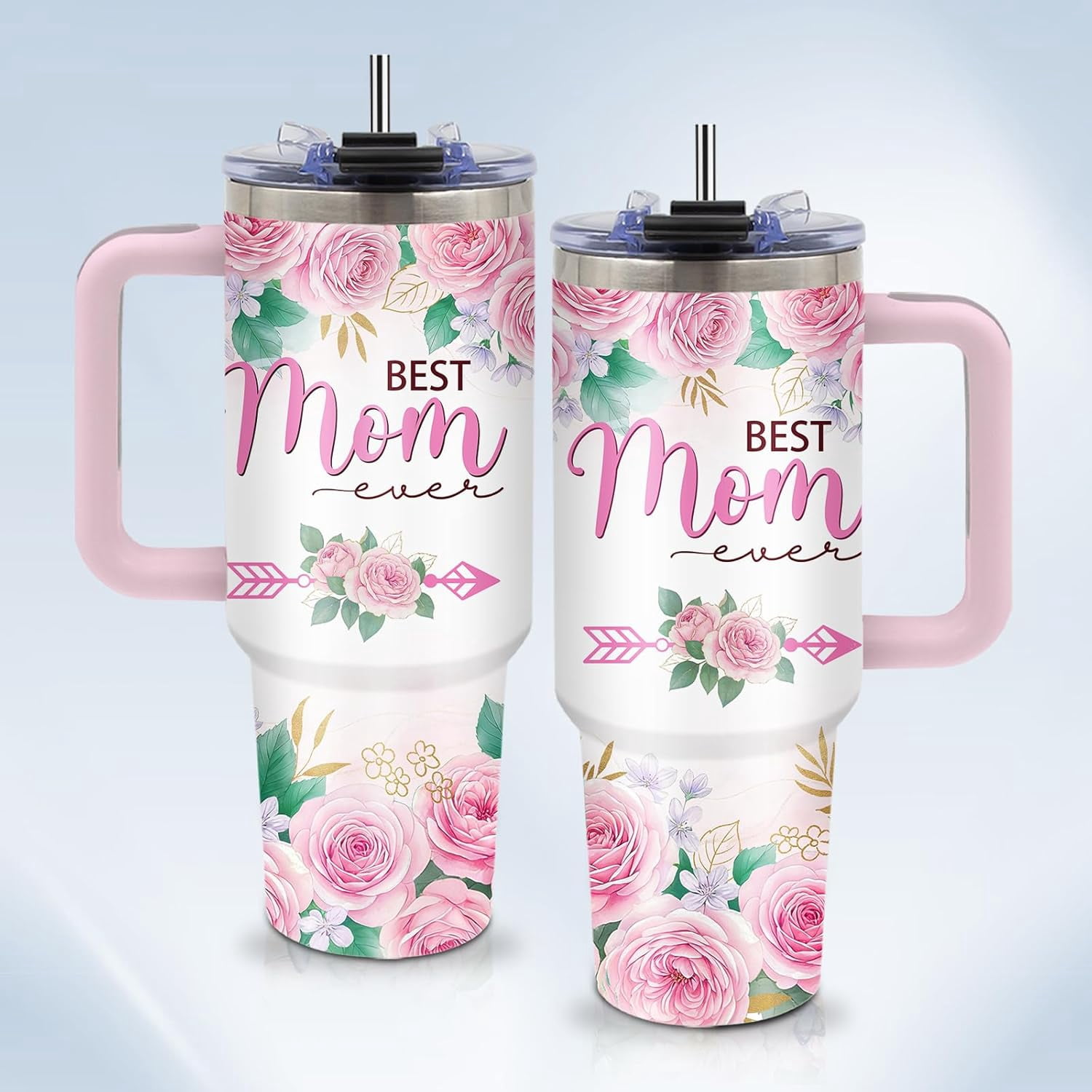 Best Mom Tumbler 40oz with Handle - World's Greatest Mom Gifts for Women, Insulated Travel Coffee Mug, #1 Moms Cup with Lid & Straw, Christmas Birthday Mothers Day Present
