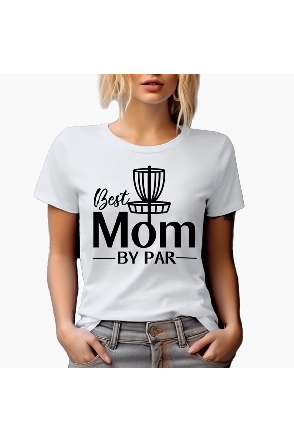 Best Mom by Par Pun Quote with Target or Basket, Disc Golf Player, Golfing or Golfer Themed Merch Gift, White T-Shirt, 3XL
