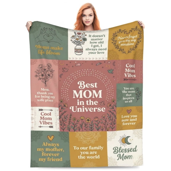Best Mom in the Universe Blanket Mother's Day Gift, Boho Mandala Floral Throw for Mom, Warm Flannel Decor 50×40