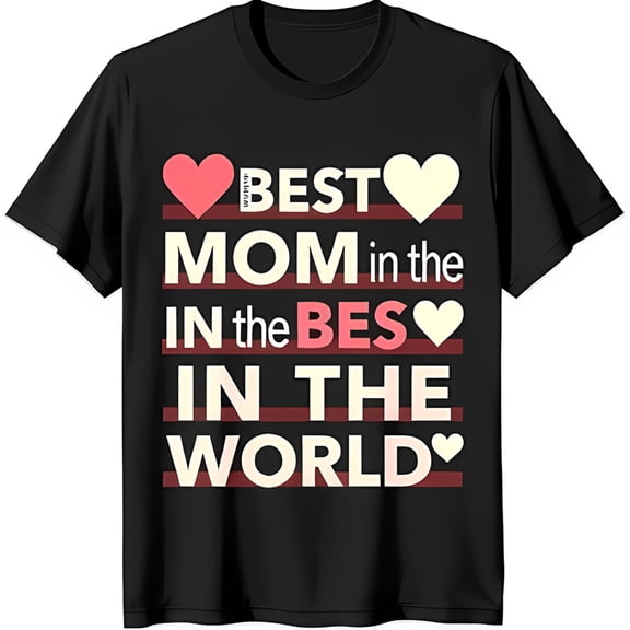 Best Mom in the World Black T-Shirt with Heart Graphic