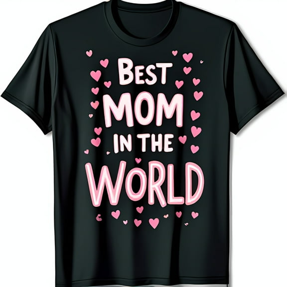 Best Mom in the World Black T-Shirt with Pink Hearts Mother Day