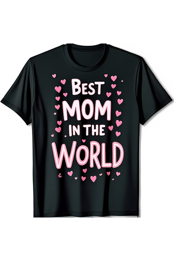 Best Mom in the World Black T-Shirt with Pink Hearts Mother Day