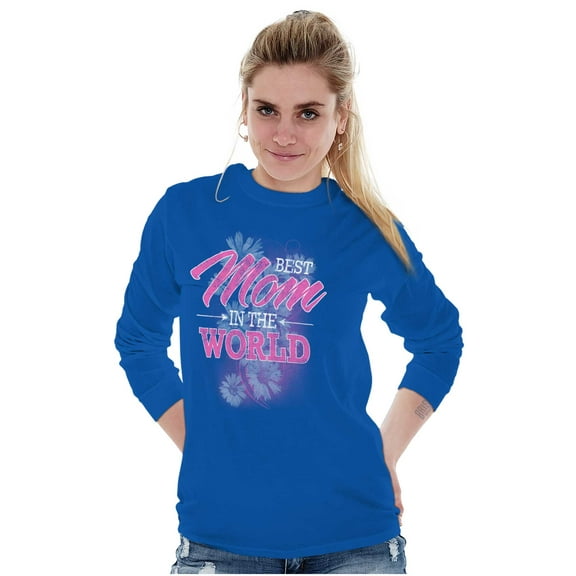 Best Mom in the World Cute Floral Women Plus Size Long Sleeve Graphic Tee Brisco Brands 2X