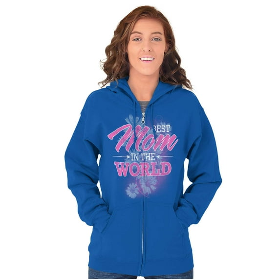 Best Mom in the World Cute Floral Womens Plus Size Graphic Zipper Hoodie Brisco Brands 2X