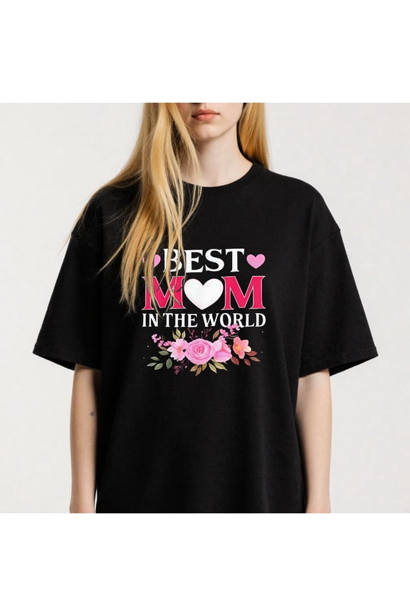 Best Mom in the World Printing T Shirt Tee with Floral Design