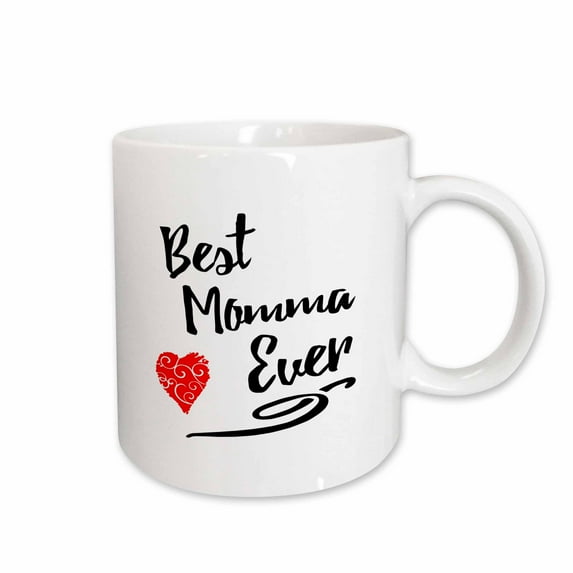 3drose, Best Momma Ever Design with Red Swirly Heart, 15oz Mug
