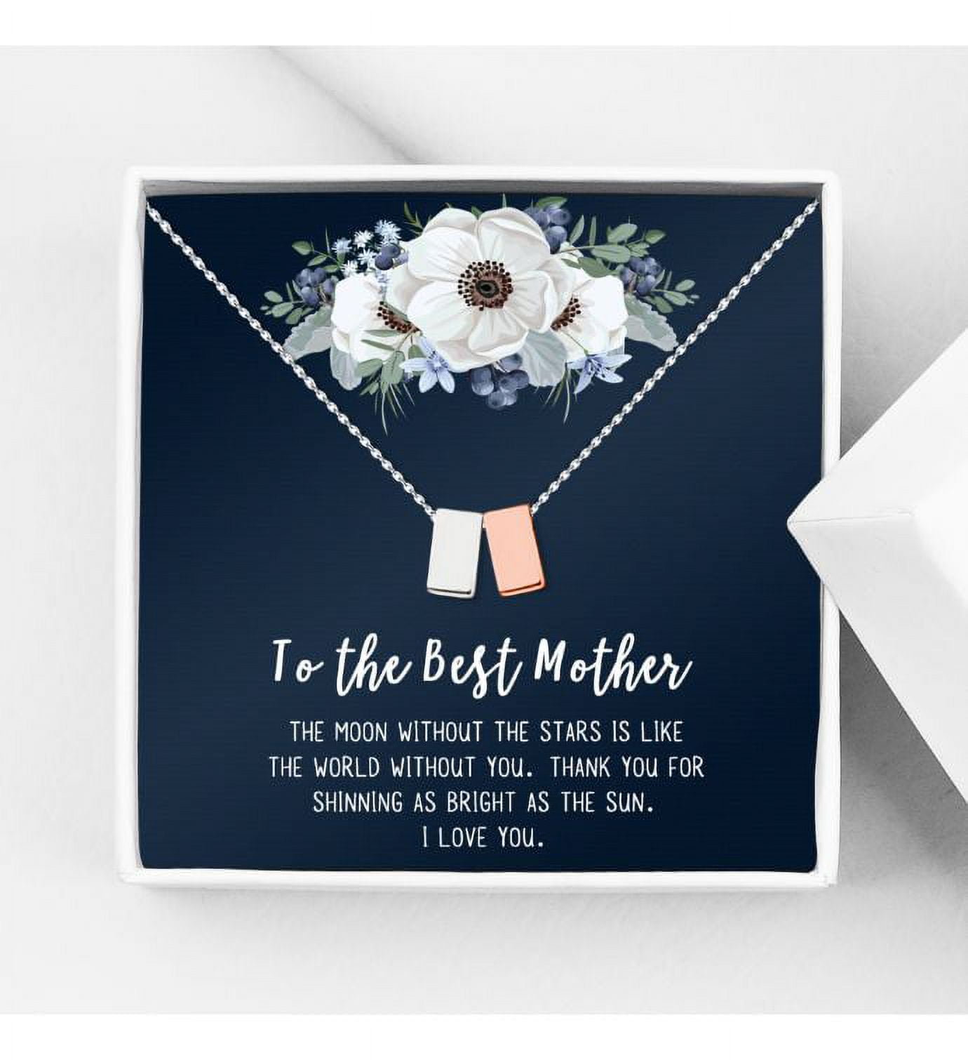 To The Best Mother Birhtday Day Gift, Gift for Her, Gift for Her, Mother's Day Jewelry with Card, Card and Necklace Set for Anniversary Day, Gift for Mom [Silver-Rose Gold Cube, No-Personalized Card]