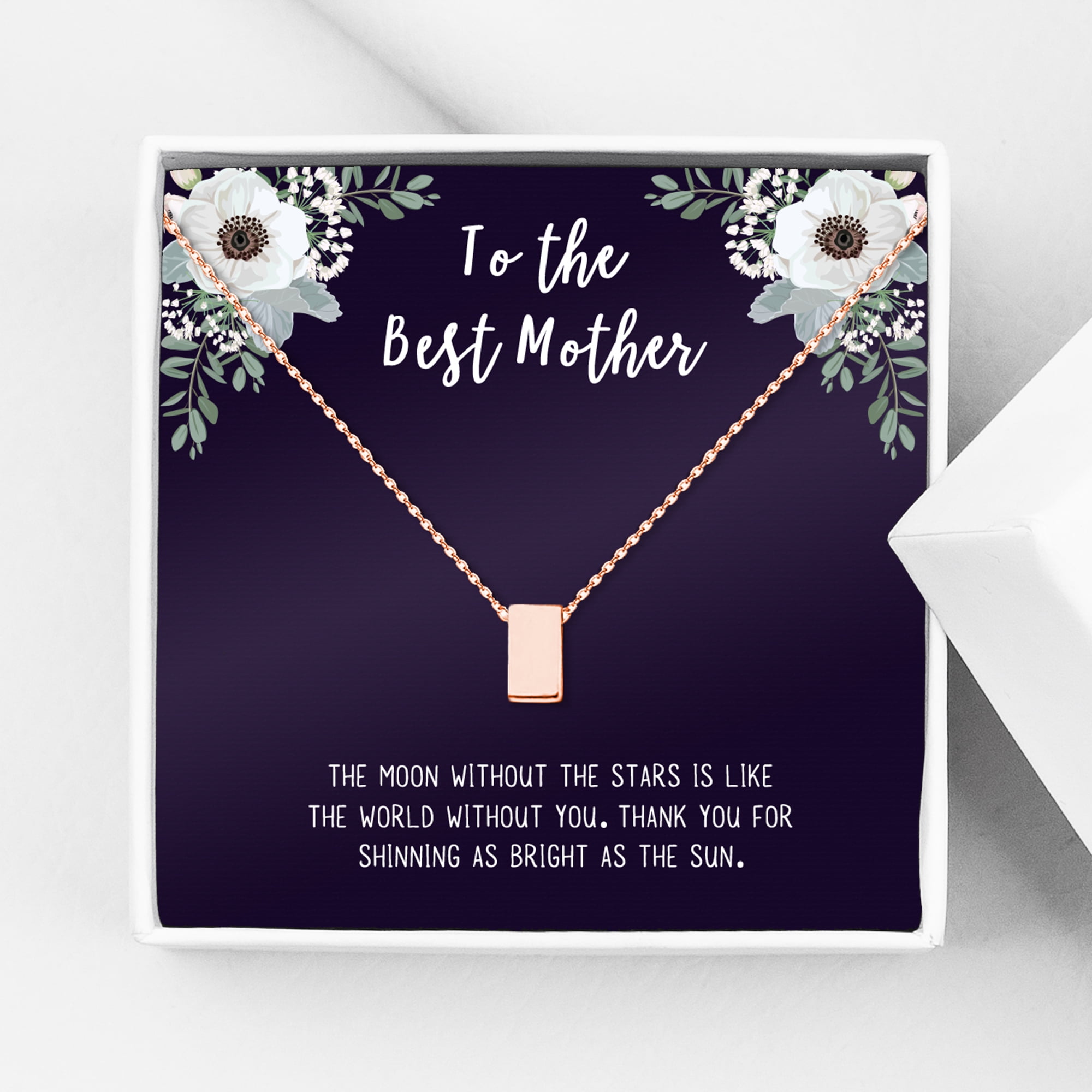 To The Best Mother Mother's Day Gift, Gift for Her, Gift for Her, Mother's Day Jewelry with Card, Card and Necklace Set for Mother's Day, Gift for Mom [Rose Gold Cube, No-Personalized Card]