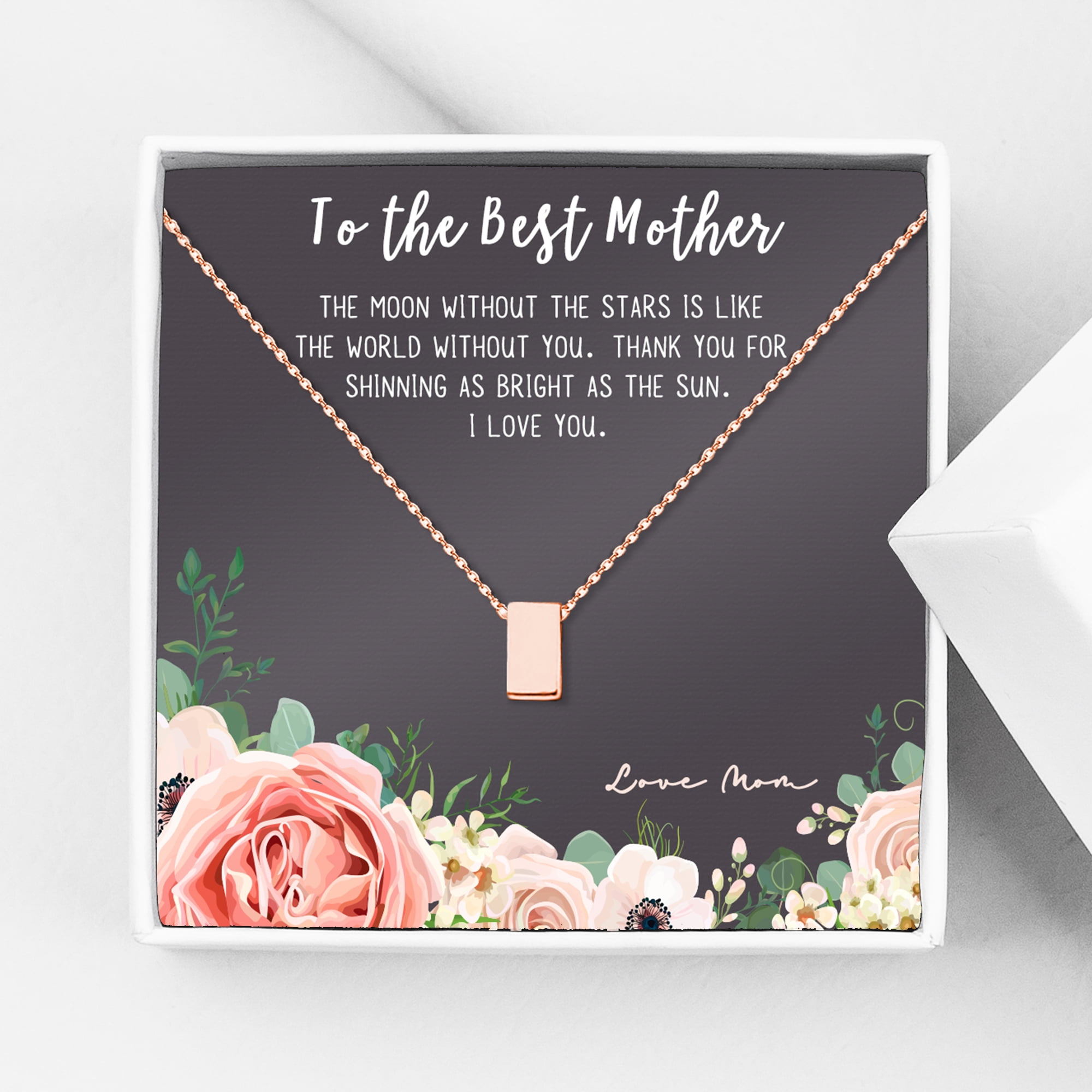 To The Best Mother Mother's Day Gift, Gift for Her, Gift for Her, Mother's Day Jewelry with Card, Card and Necklace Set for Mother's Day, Gift for Mom [Rose Gold Cube, No-Personalized Card]