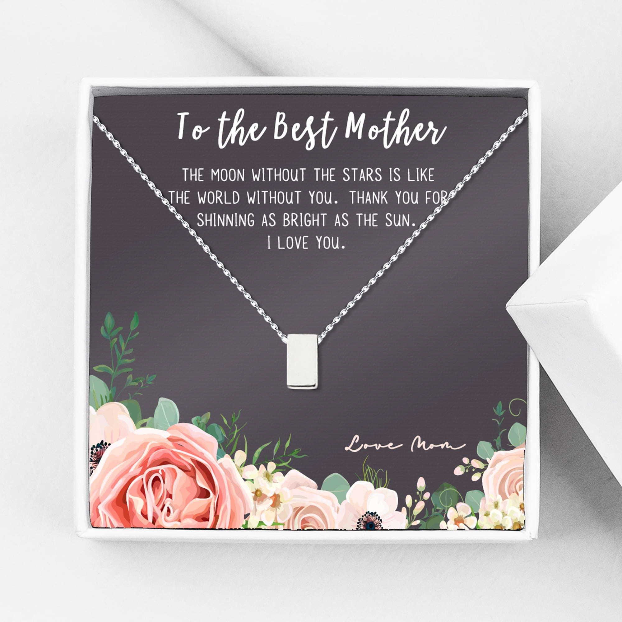 To The Best Mother Mother's Day Gift, Gift for Her, Gift for Her, Mother's Day Jewelry with Card, Card and Necklace Set for Mother's Day, Gift for Mom [Silver Cube, No-Personalized Card]