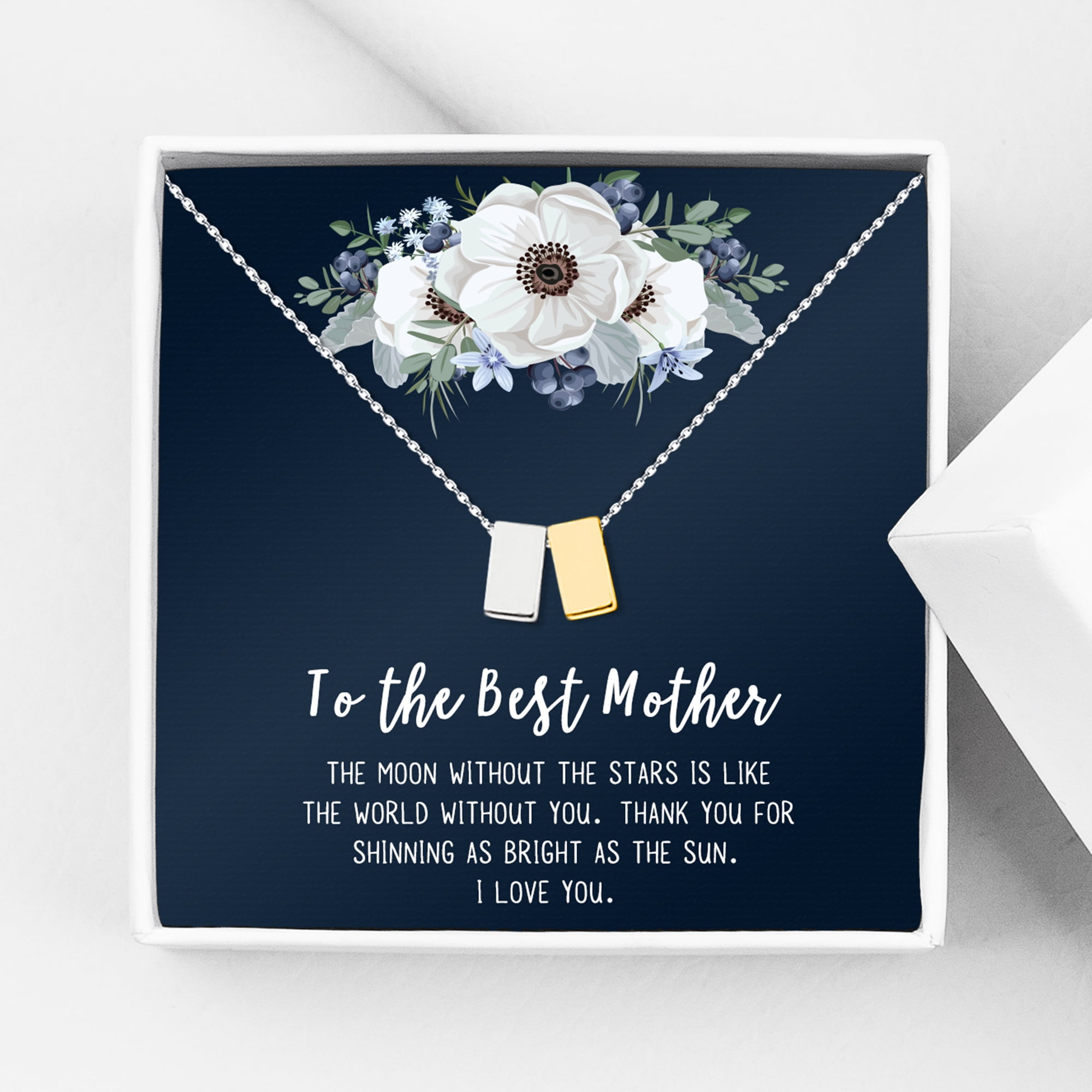 To The Best Mother Mother's Day Gift, Gift for Her, Gift for Her, Mother's Day Jewelry with Card, Card and Necklace Set for Mother's Day, Gift for Mom [Silver-Gold Cube, No-Personalized Card]