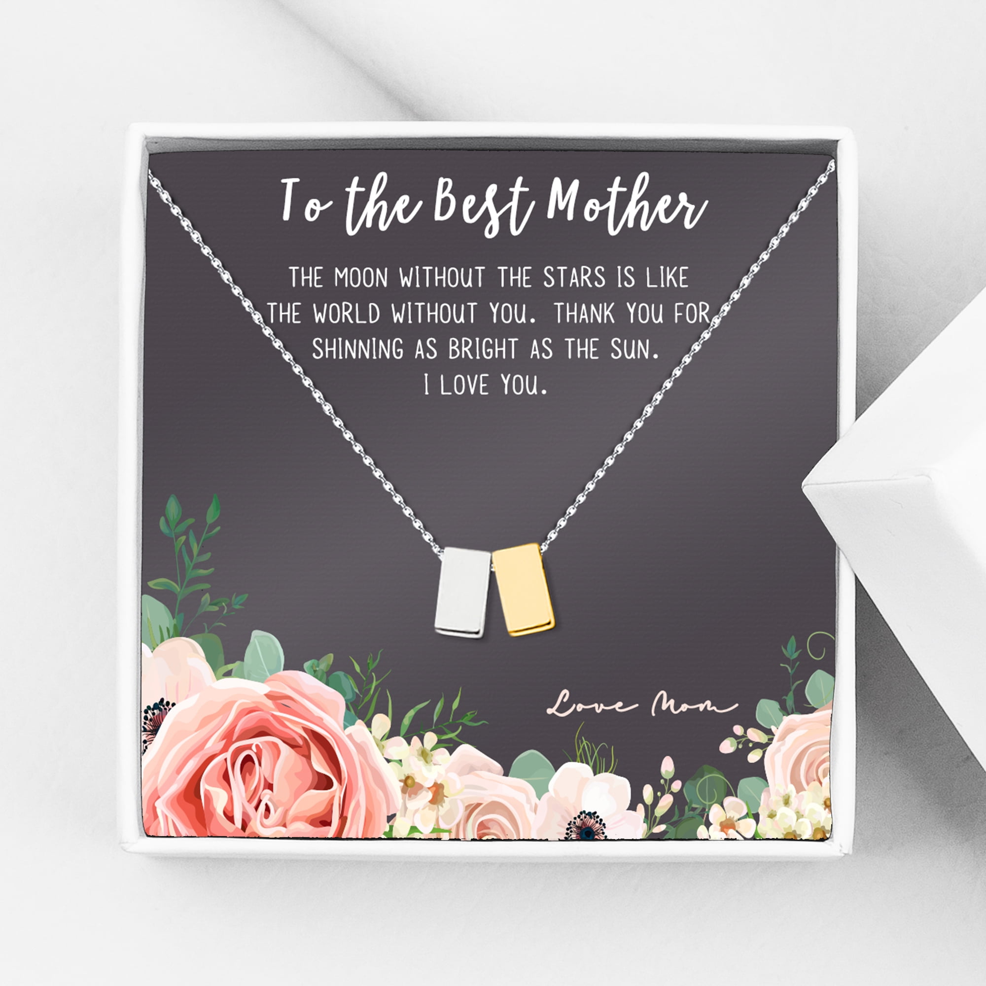 To The Best Mother Mother's Day Gift, Gift for Her, Gift for Her, Mother's Day Jewelry with Card, Card and Necklace Set for Mother's Day, Gift for Mom [Silver-Gold Cube, No-Personalized Card]