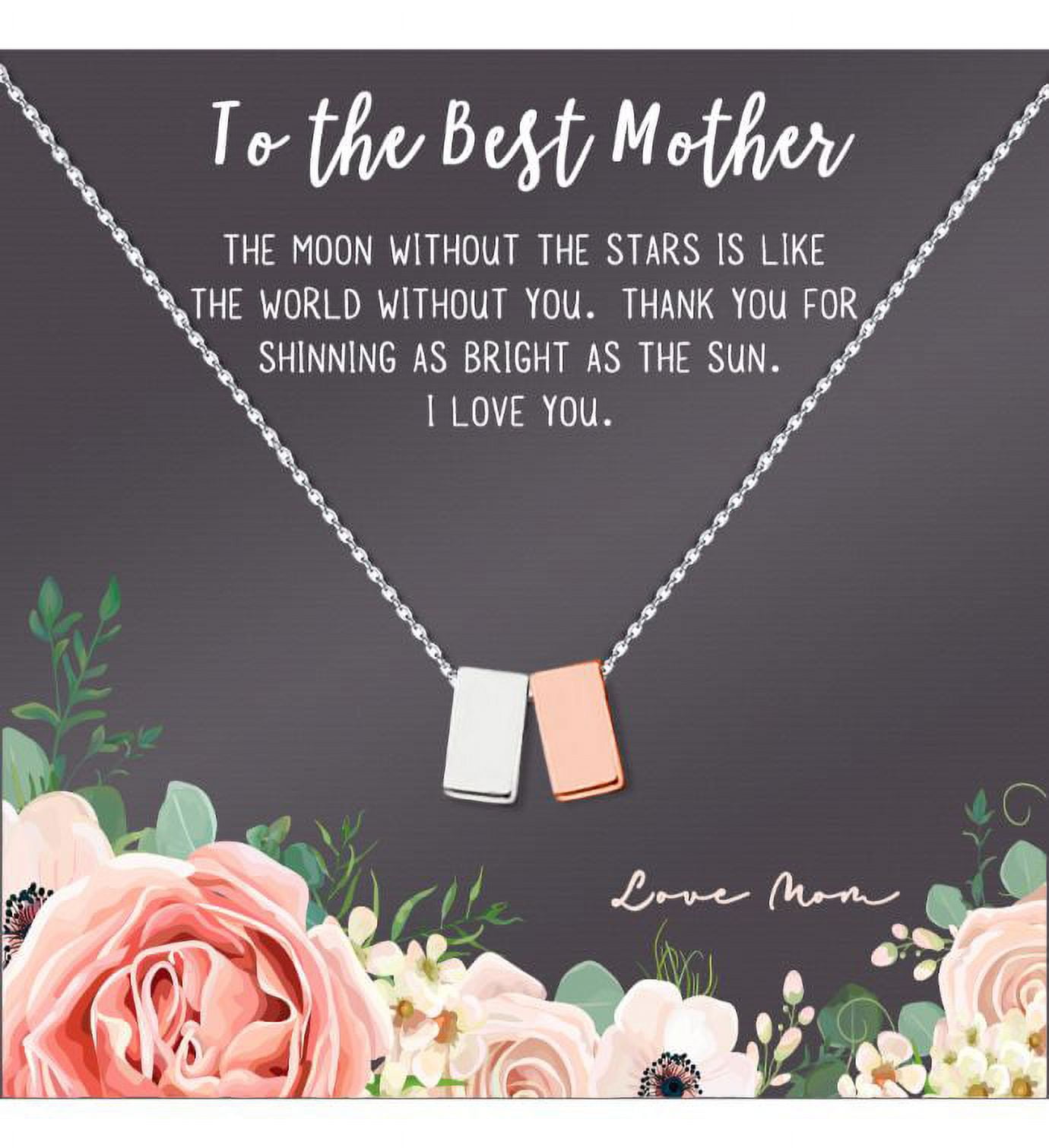 To The Best Mother Mother's Day Gift, Gift for Her, Gift for Her, Mother's Day Jewelry with Card, Card and Necklace Set for Mother's Day, Gift for Mom [Silver-Rose Gold Cube, No-Personalized Card]