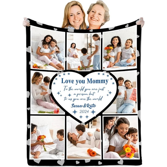 Best Mothers Day Birthday Gifts for Mom from Son Daughter, Custom Personalized Blanket with Photo Picture, Customized Unique Creative Valentine's Day Gift Throw Blankets Mom Wife Women Blankets