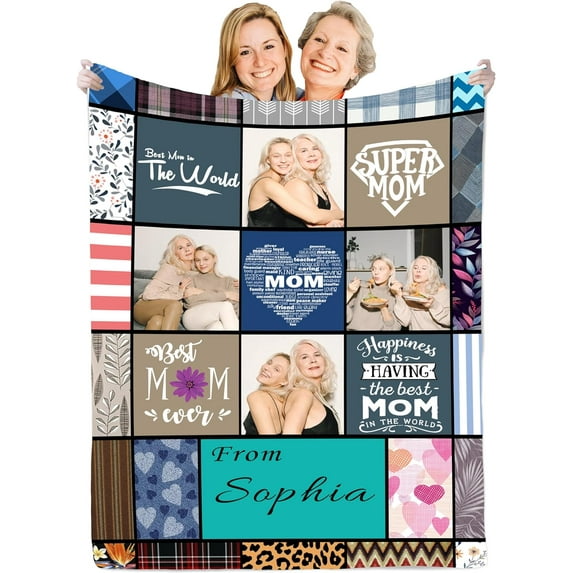 Best Mothers Day Birthday Gifts for Mom from Son Daughter, Custom Personalized Blanket with Photo Picture, Customized Unique Creative Valentine's Day Gift Throw Blankets Mom Wife Women Blankets