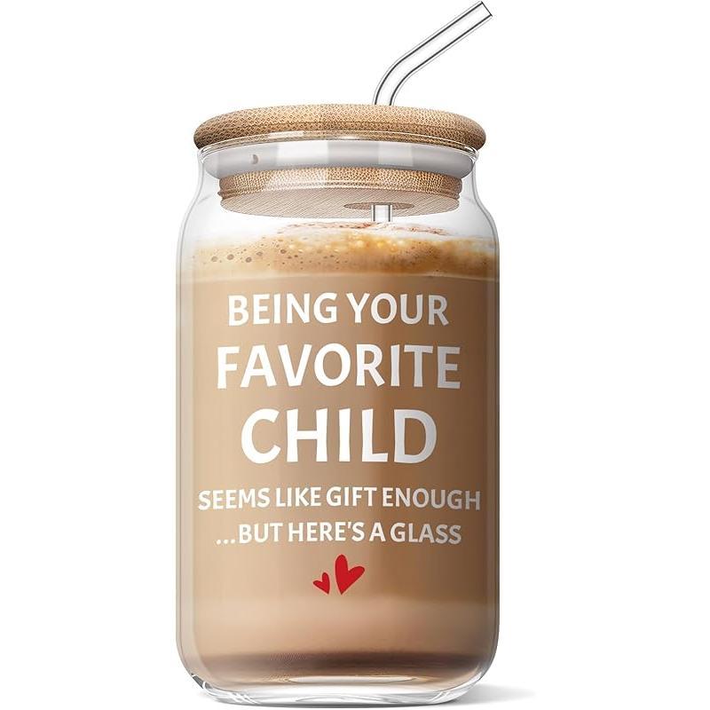 Nudida Funny Mom Gifts - 16oz Glass Cup With Saying, Unique Birthday Mothers Day Christmas Gift For Her