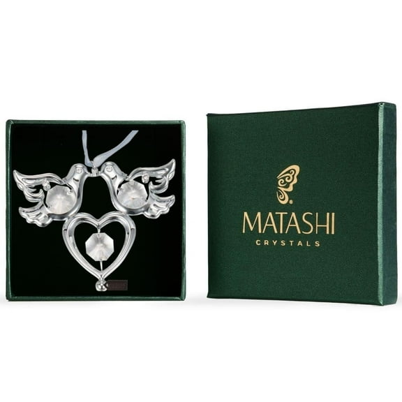 Matashi Chrome Plated Crystal Love Doves Ornament - 1 Count Silver Home Dcor for Mothers Day, Christmas, Valentines, Birthday, Anniversary Gift