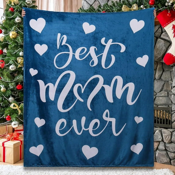 Best Mum Ever Blanket Mum Blanket Flannel Blanket for Mum Gift for Mum for Women on Her Birthday from Daughter Son(Blue)