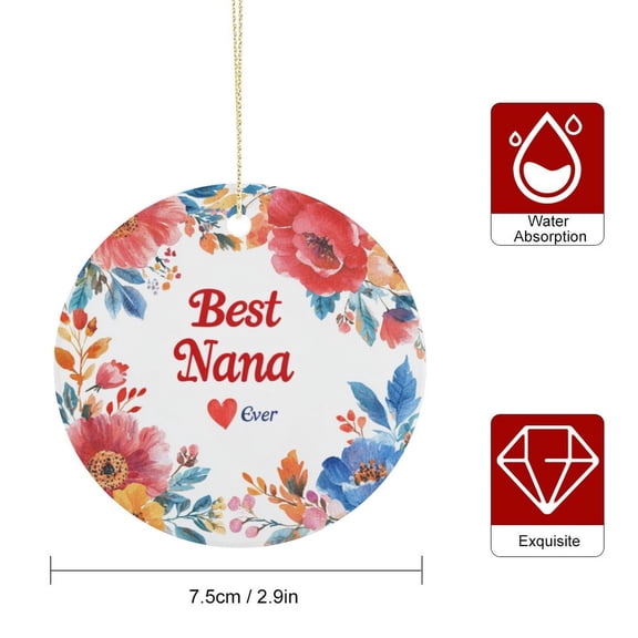 Best Nana Ever Flower Wreath Christmas Ornament Nana Gifts from Grandchildren Personalized Gift Round Christmas Ornament Christmas Family Decor Gifts Hanging Home Decorations Ornaments