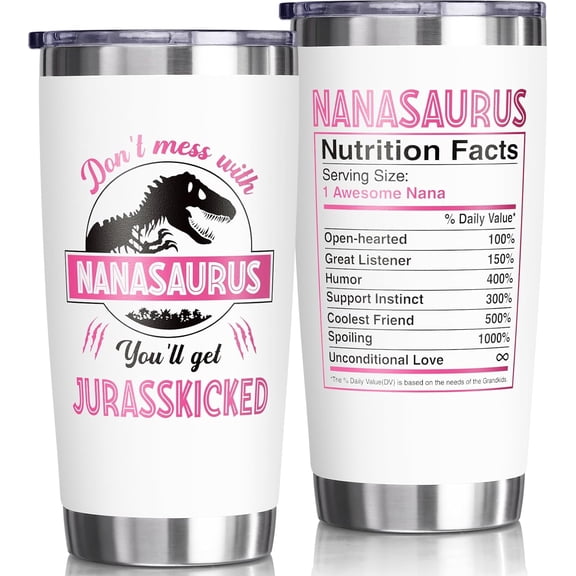 Best Nana Gifts - 20 OZ Tumbler Mothers Day Gifts for Grandma Grandmother from Granddaughter, Grandson, Grandkids, Nanasaurus Insulated Cup Birthday Boxed Present for New Grandma/Grandparents