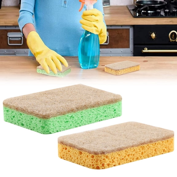 Best Natural Plant-Based Scrub Sponge, Non-Scratch, Biodegradable scrubbing sponges with a Tough Anti-Bacterial scouring pad for Kitchen and Bathroom– 1 Pack