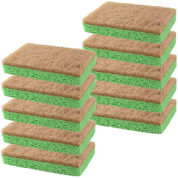 Best Natural Plant-Based Scrub Sponge by Scrub-it, Non-Scratch, Biodegradable scrubbing sponges with a Tough Anti-Bacterial scouring pad for Kitchen and Bathroom 10 Pack