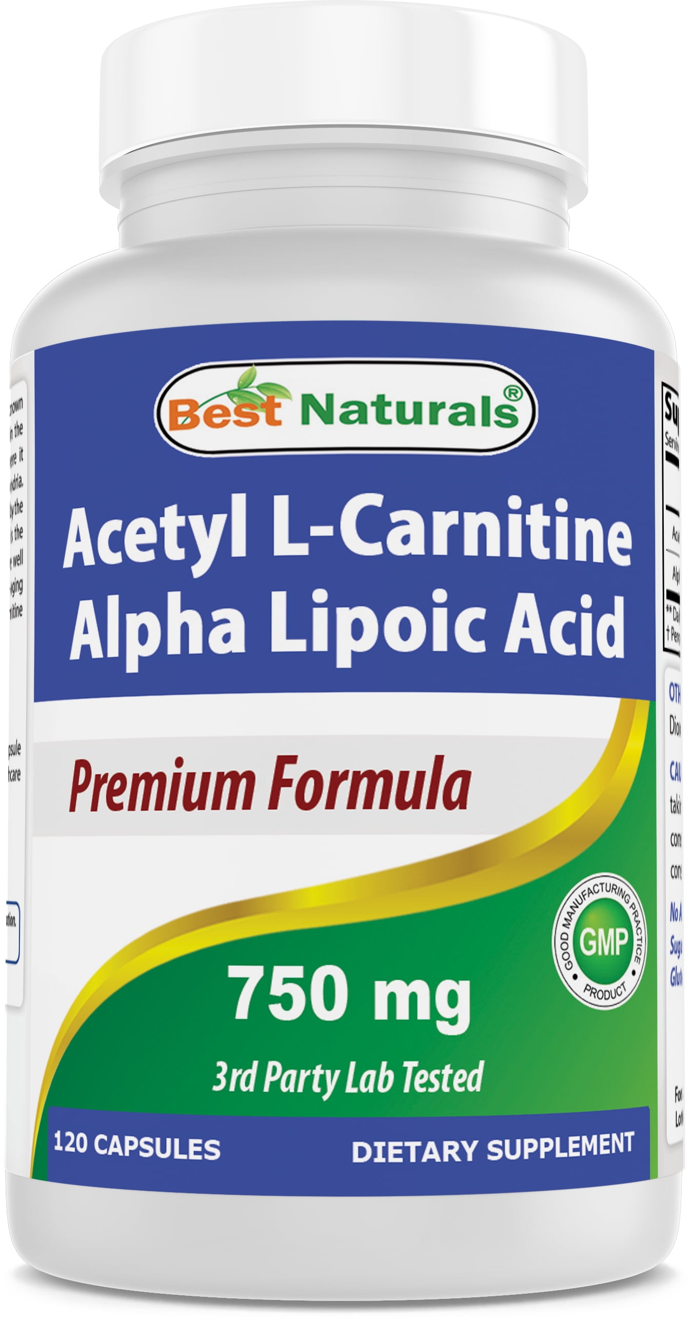 Best Naturals Acetyl LCarnitine and Alpha Lipoic Acid 750 mg 120 Capsules
