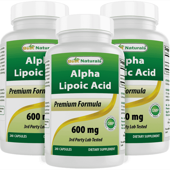 Best Naturals Alpha Lipoic Acid, 600 mg, 240 Capsules, Pack of 3