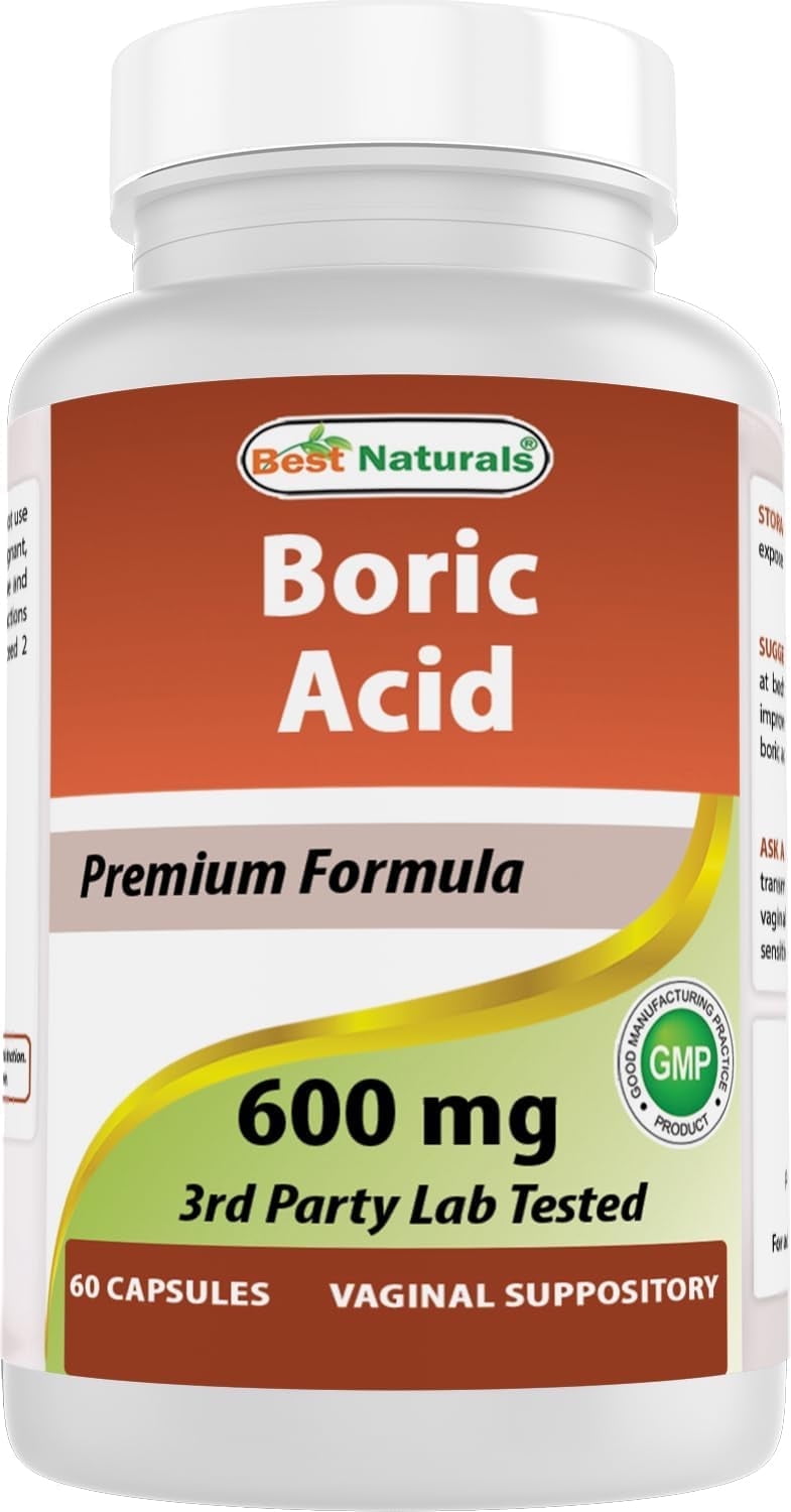Best Naturals Boric Acid Yeast Infection Treatment Capsules, 600 mg, 60 Count