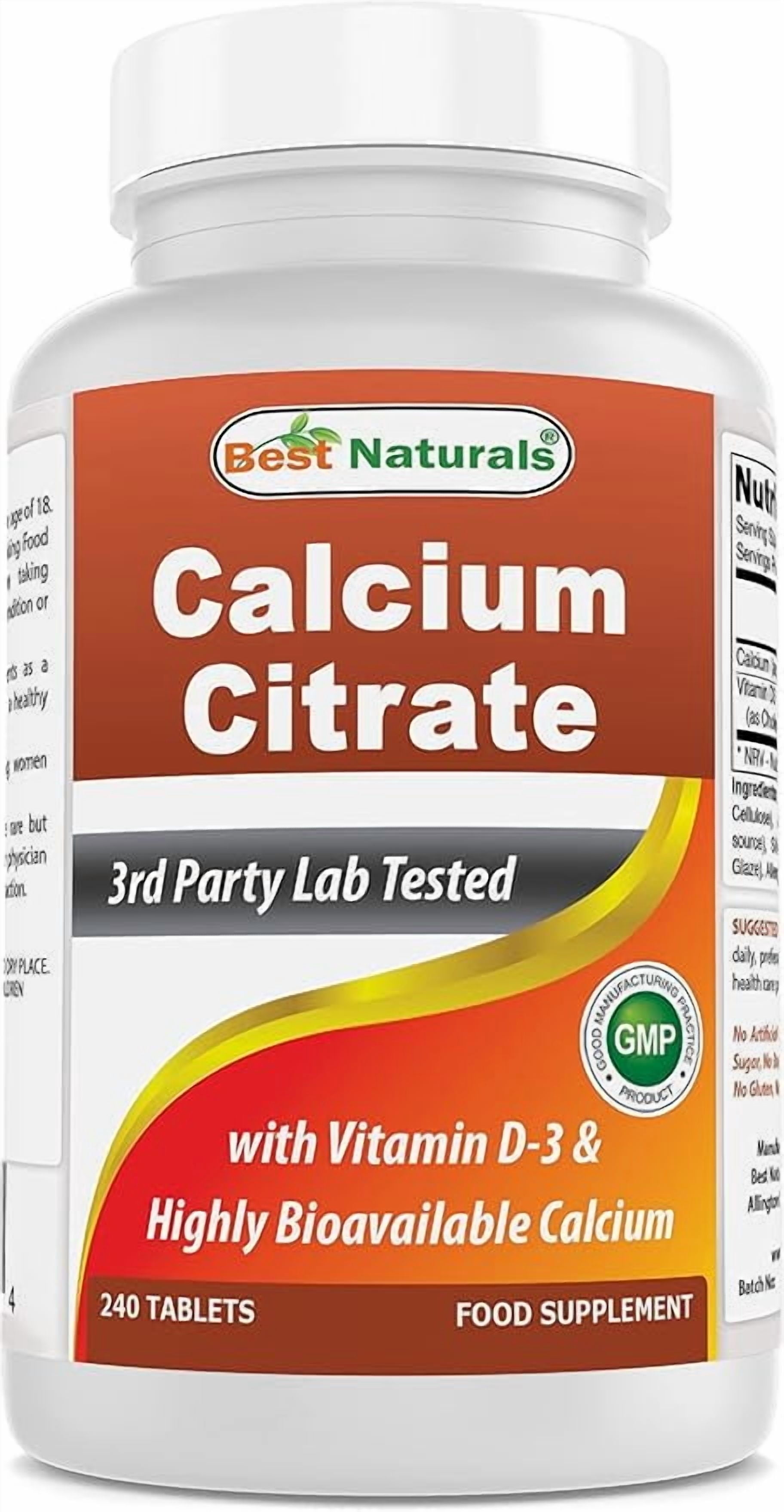 Best Naturals Calcium Citrate with Vitamin D-3 240 Tablets
