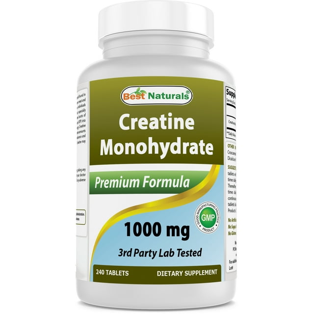 Best Naturals Creatine Monohydrate 1000mg, Pure Supplement, 240 Ct ...