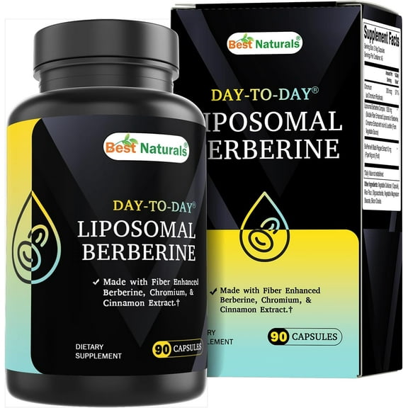 Best Naturals Day to Day Liposomal Berberine 1200 mg with Bioperine 90 Veg Capsules - Made with Fiber Enhanced Chromium, & Cinnamon Extract & Bioperine.