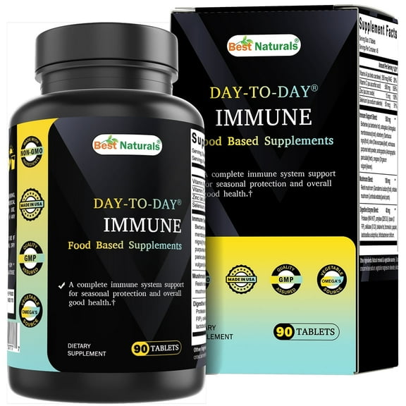 Best Naturals Day-to-Day Immune Food Baded Supplements 90 Tablets - Made in The USA with Mushroom Blend, Digestive Enzyme Blend, Fruit & Vegetable Blend