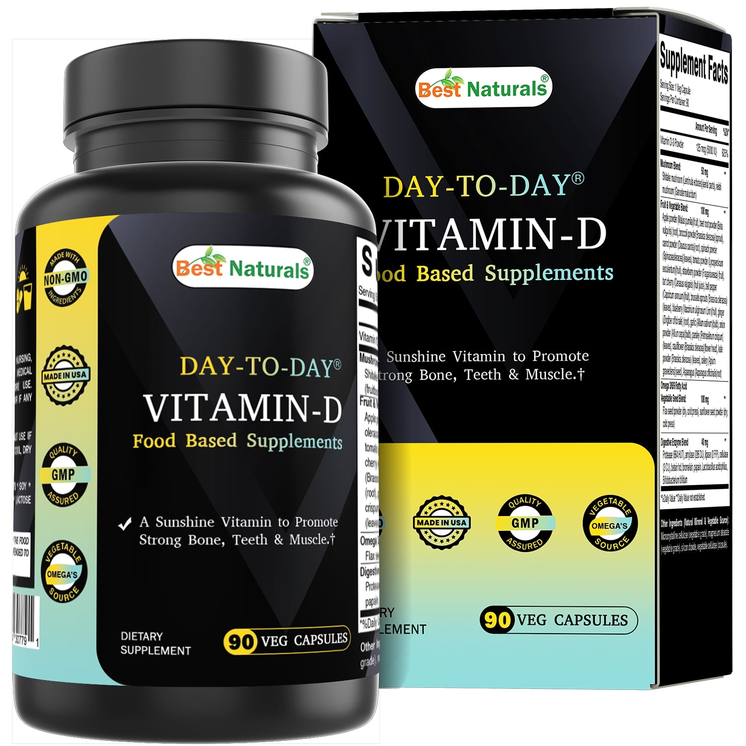 Walmart Deals of Walmart Black Friday Deals 2025 - Best Naturals Day-to-Day Vitamin D 5000 IU 90 Veg Capsules - Made with Mushroom Blend, Fruit Vegetable Blend, Omega 3-6-9 Blend, & Digestive Blend