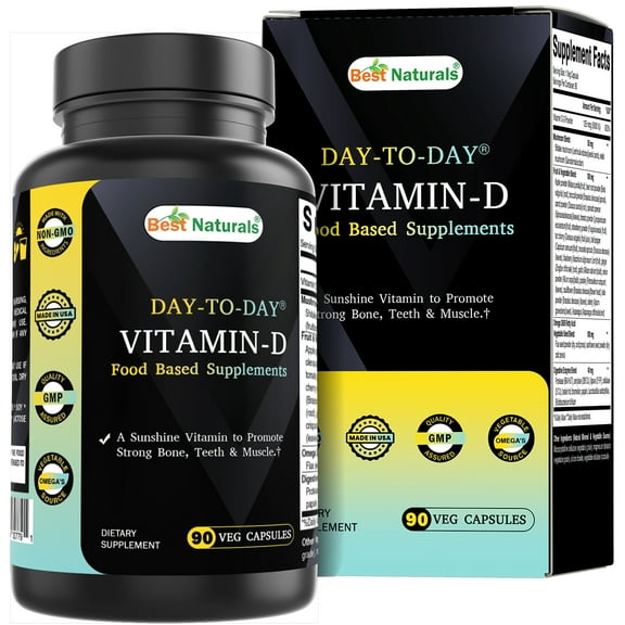 Best Naturals Day-to-Day Vitamin D 5000 IU 90 Veg Capsules - Made with Mushroom Blend, Fruit Vegetable Blend, Omega 3-6-9 Blend, & Digestive Blend