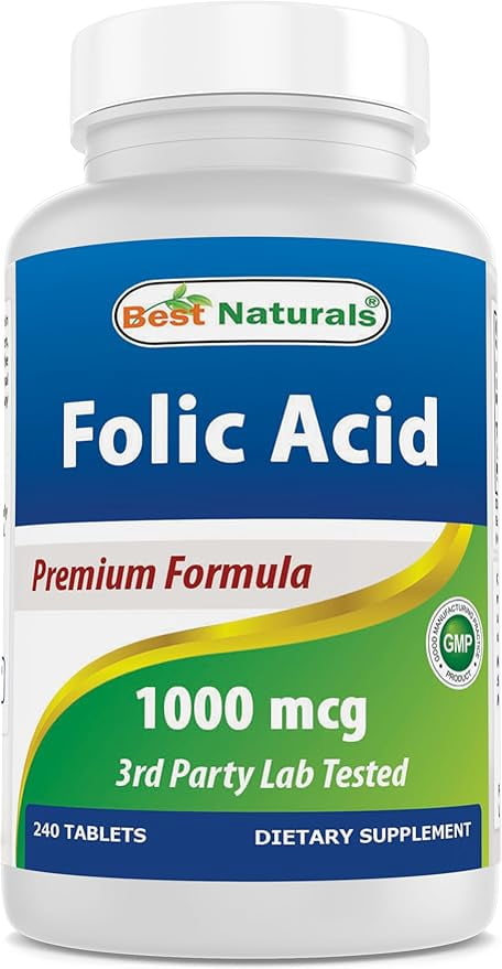 Best Naturals Folic Acid 1000 mcg Vitamin B9 Supplements, 240 Tablets