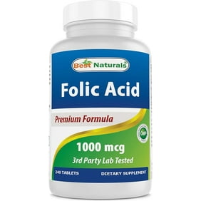 Best Naturals Folic Acid 1000 mcg Vitamin B9 Supplements, 240 Tablets