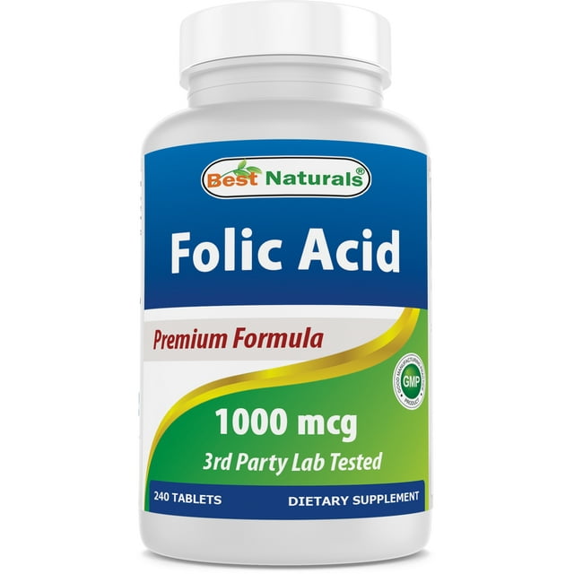 Best Naturals Pure Health Folic Acid (Vitamin B9) Supplement Tabs, 1000 ...