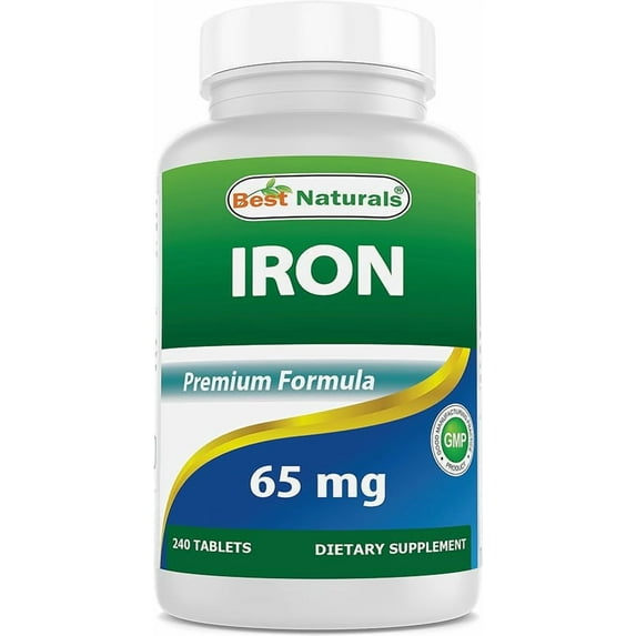 Best Naturals Iron Supplement 65 mg, Ferrous Sulfate, Energy Support, Gluten-Free, 240 Tablets