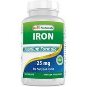 Best Naturals Iron Supplement Iron Bisglycinate - 25mg - 180 Tablets - Gentle of Stomach - Non-Constipating