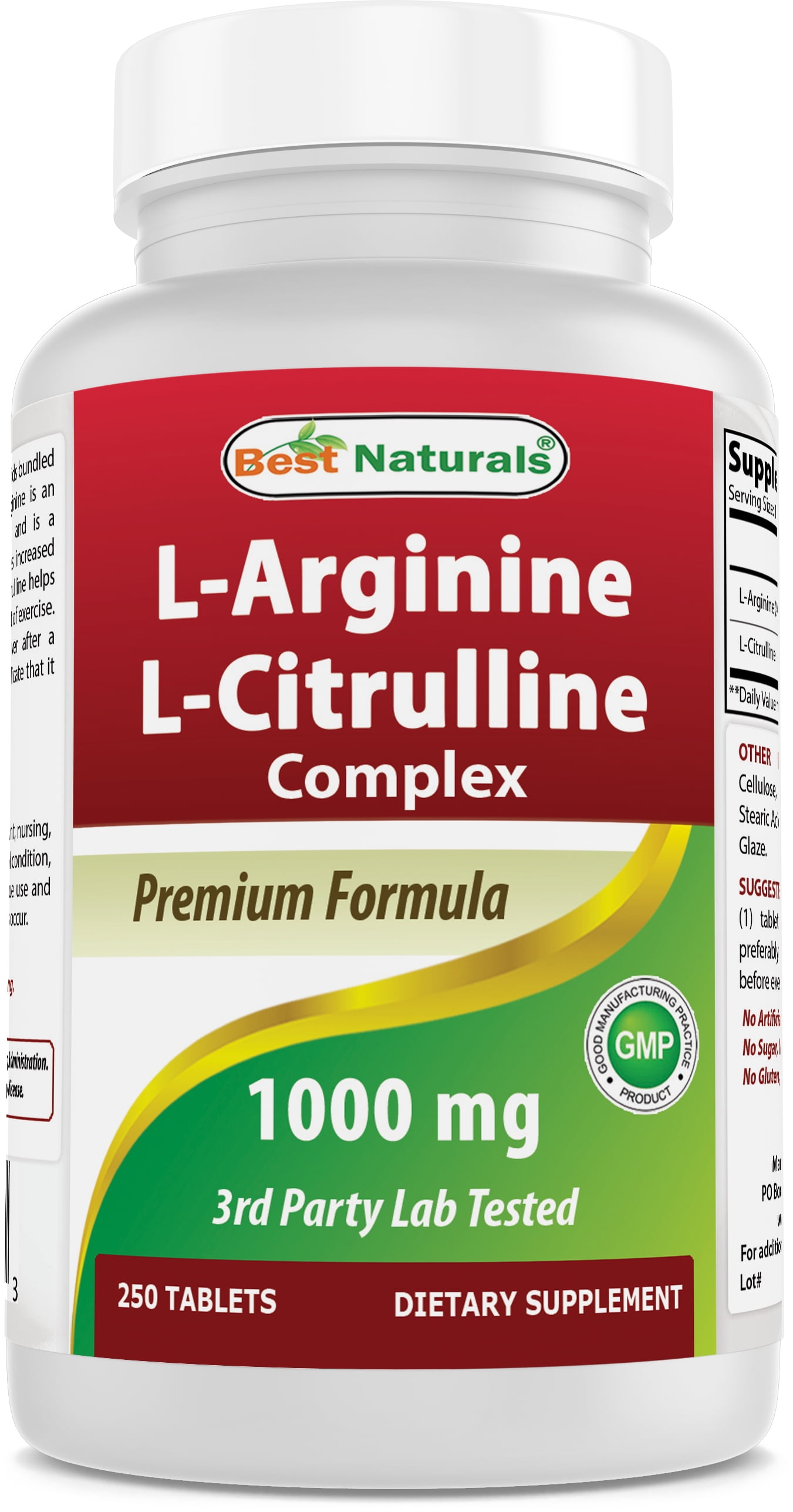 Best Naturals LArginine LCitrulline Complex 1000 mg, 250 Tablets for