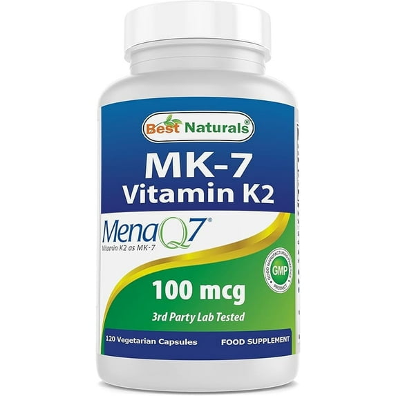 Best Naturals MK-7 Vitamin K2 100 mcg 120 Vegetarian Capsules