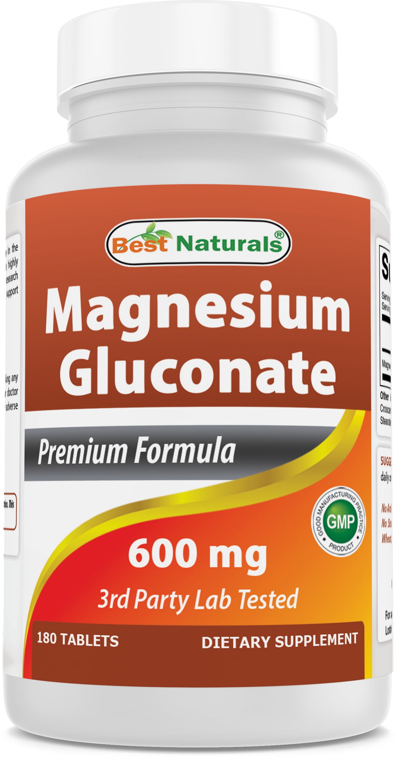 Best Naturals Magnesium Gluconate 600 mg Supplement, 180 Tablets