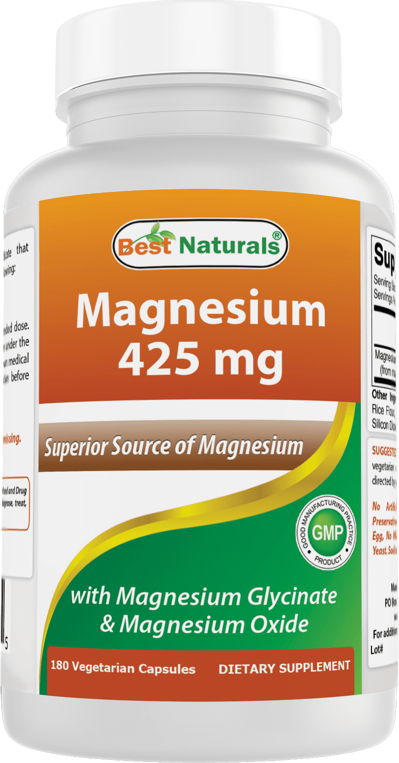 Best Naturals Magnesium Glycinate 425 mg 180 Vegetarian Capsules | High Absorption Magnesium Glycinate & Magnesium Oxide