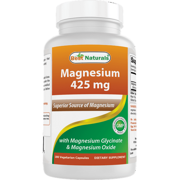 Best Naturals Magnesium Glycinate 425 mg 180 Vegetarian Capsules | High Absorption Magnesium Glycinate & Magnesium Oxide Chelated, Non-GMO, Gluten Free Muscle Relax