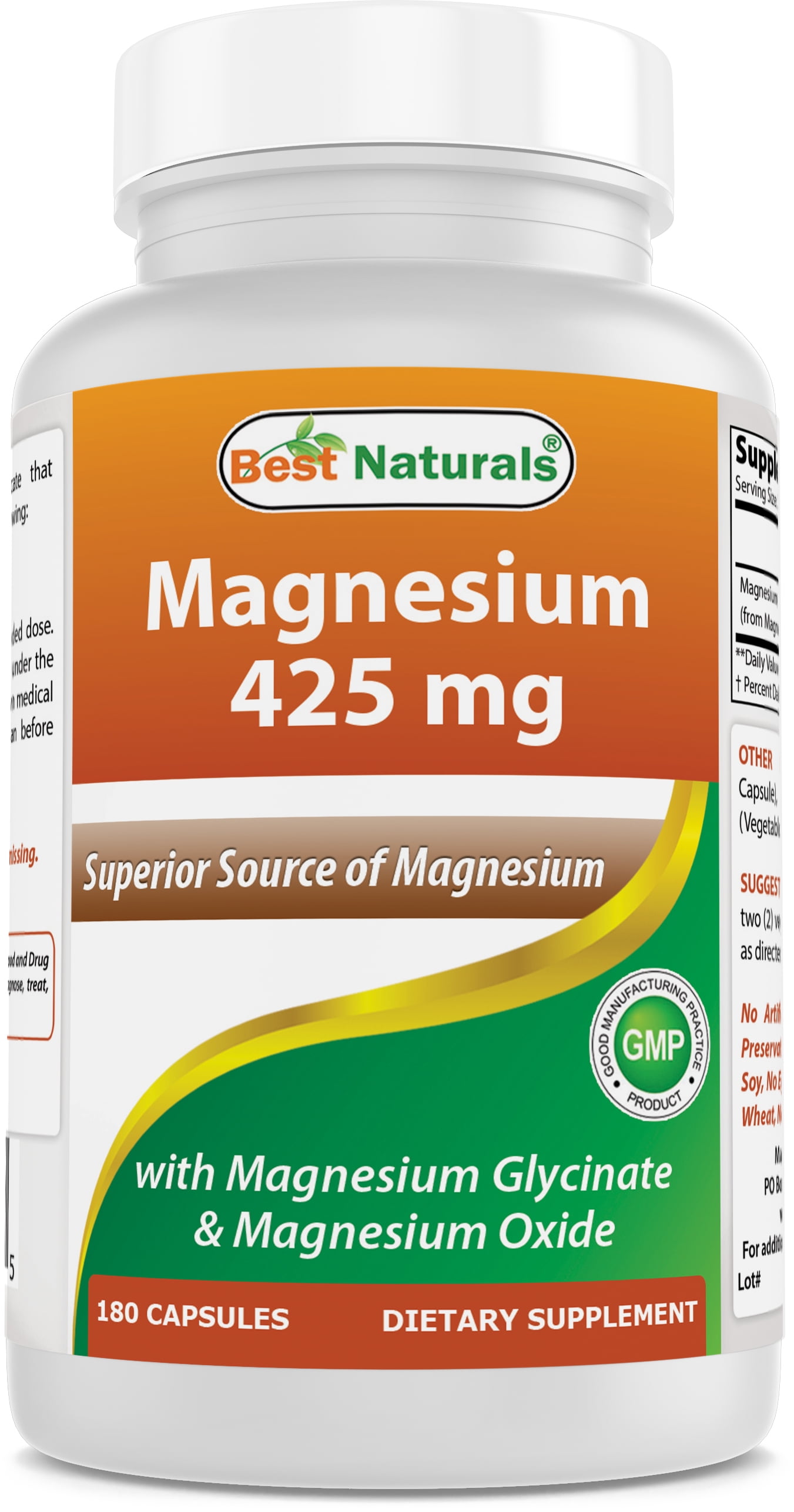 Best Naturals Magnesium Glycinate 425 mg 180 Vegetarian Capsules High