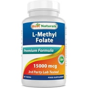 Best Naturals Methyl Folate 15000 mcg (15mg) (Most Bio-Available) 60 Tablets